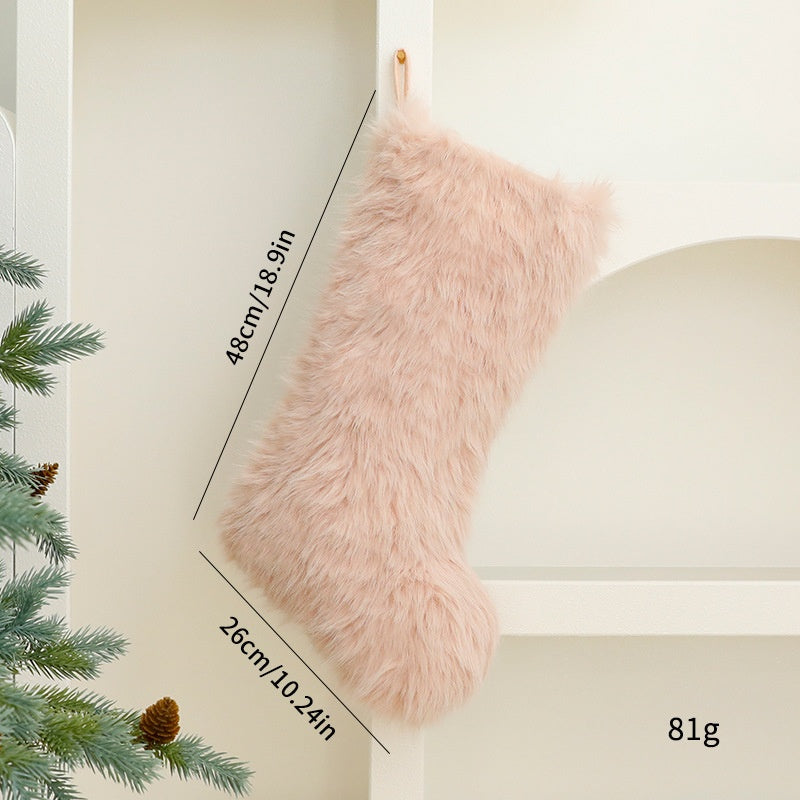 Christmas Solid Color Long Plush Christmas Decoration Sock Candy Bag