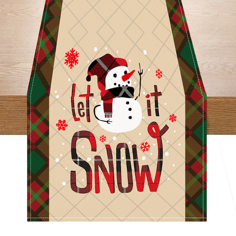Santa Claus checkered white linen table flag geometric Christmas