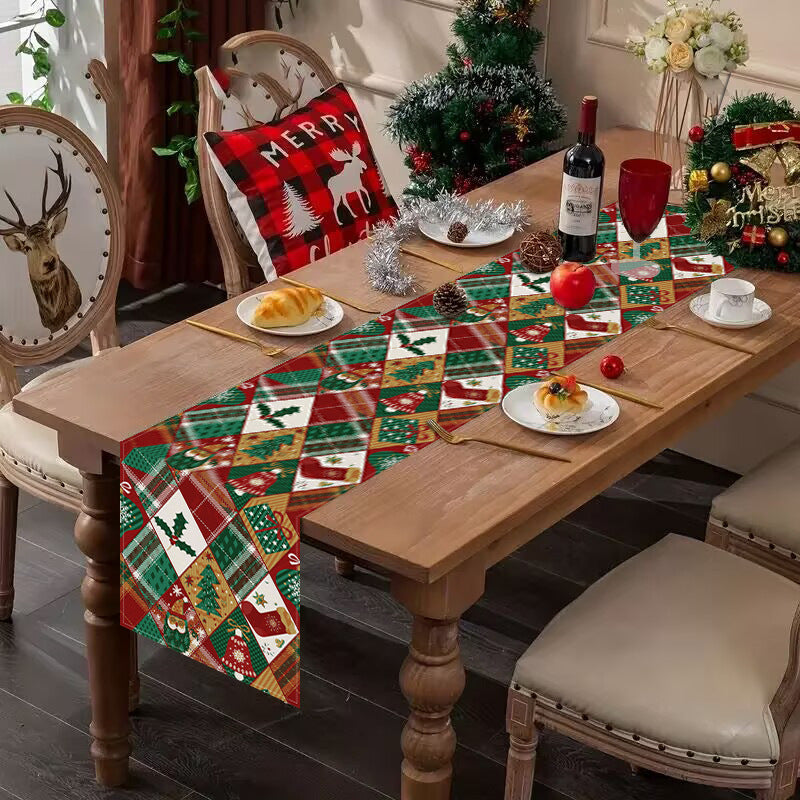 Christmas Printed Table Flag Linen Plaid