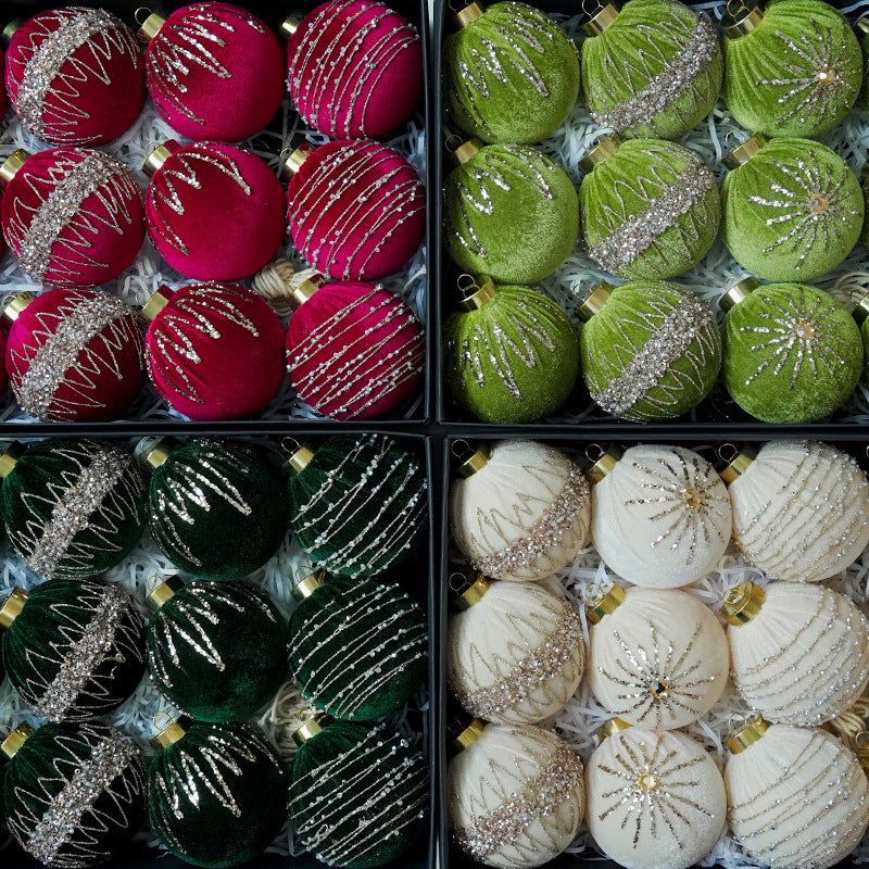 New Velvet Beaded Christmas Ball Ornaments 8CM/12PCS