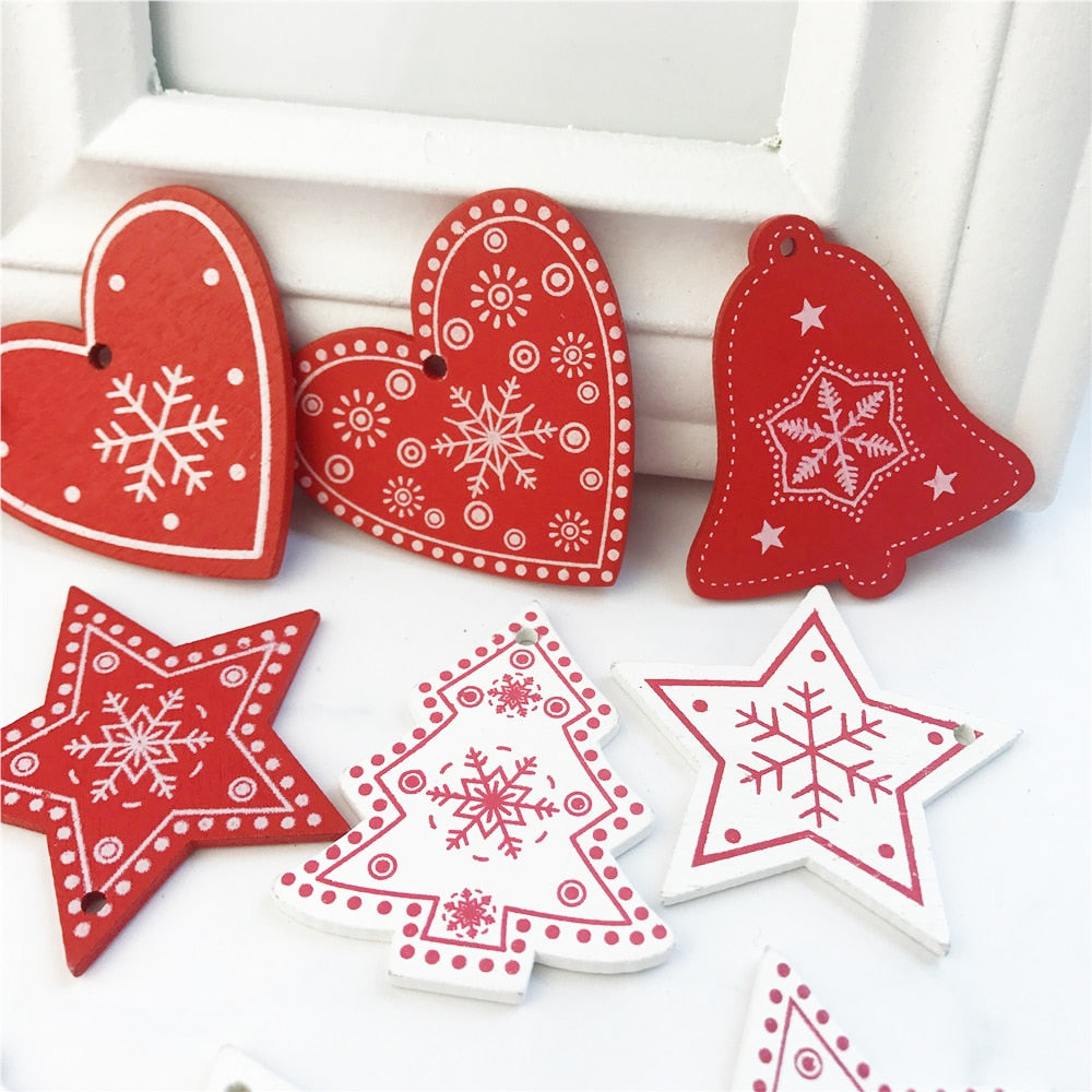 10pcs New Year Natural Wood Christmas Tree Ornament