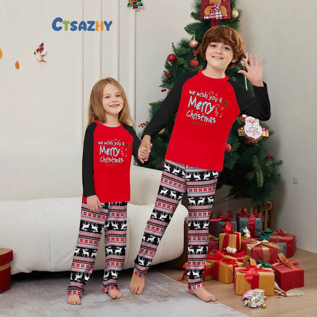 Christmas Deer Letter Stripe Christmas Family Matching Printed Loungewear Pajamas