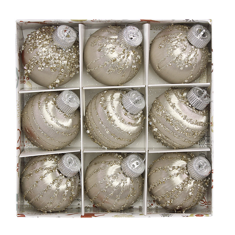 Christmas balls, silk balls, winding balls, painted balls, 8cm, 9pcs