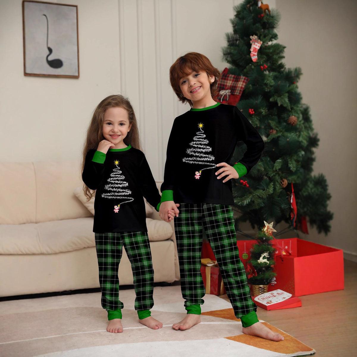 Christmas Family Matching PajamasBlack Set, Holiday Home Wear