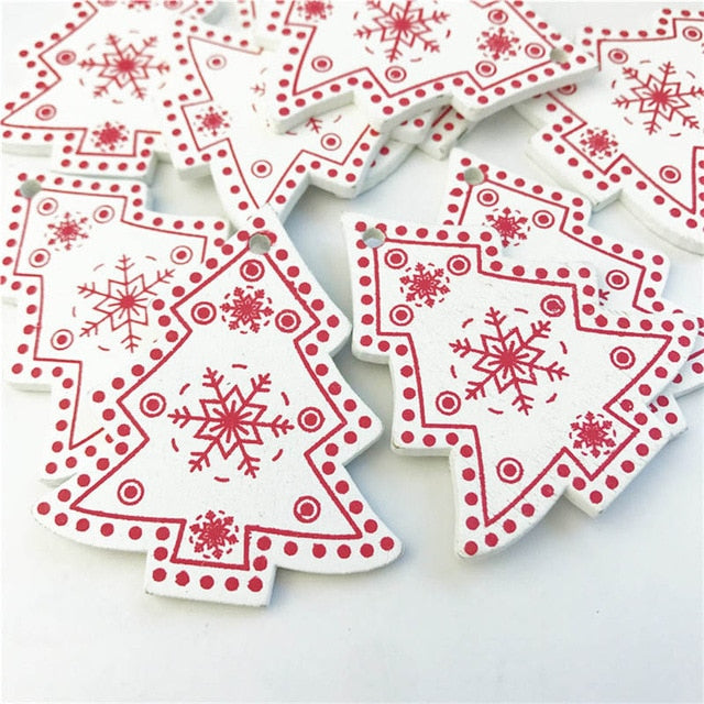 10pcs New Year Natural Wood Christmas Tree Ornament