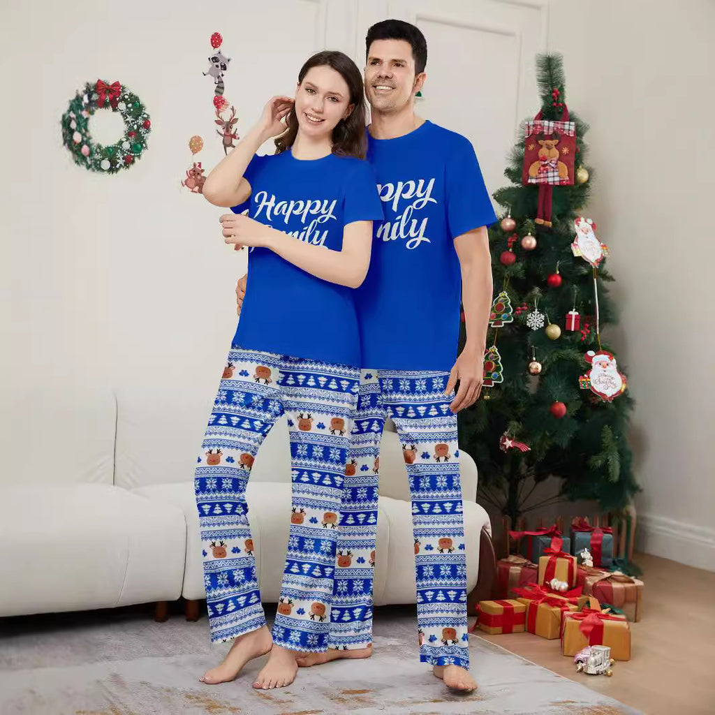 Christmas Deer Letter Stripe Short Sleeve Christmas Family Matching Pajamas