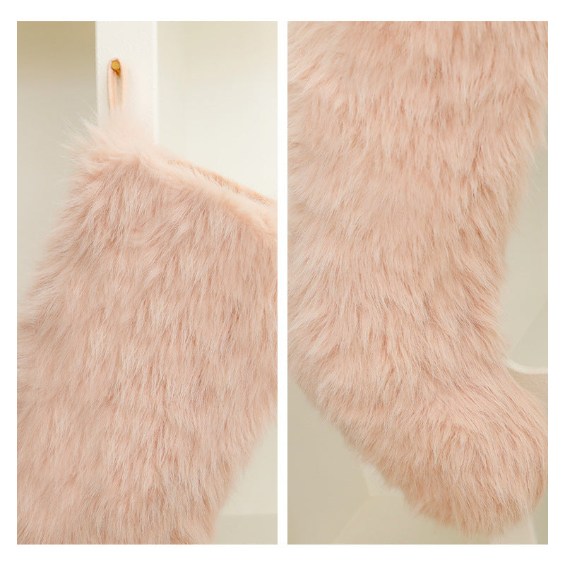 Christmas Solid Color Long Plush Christmas Decoration Sock Candy Bag