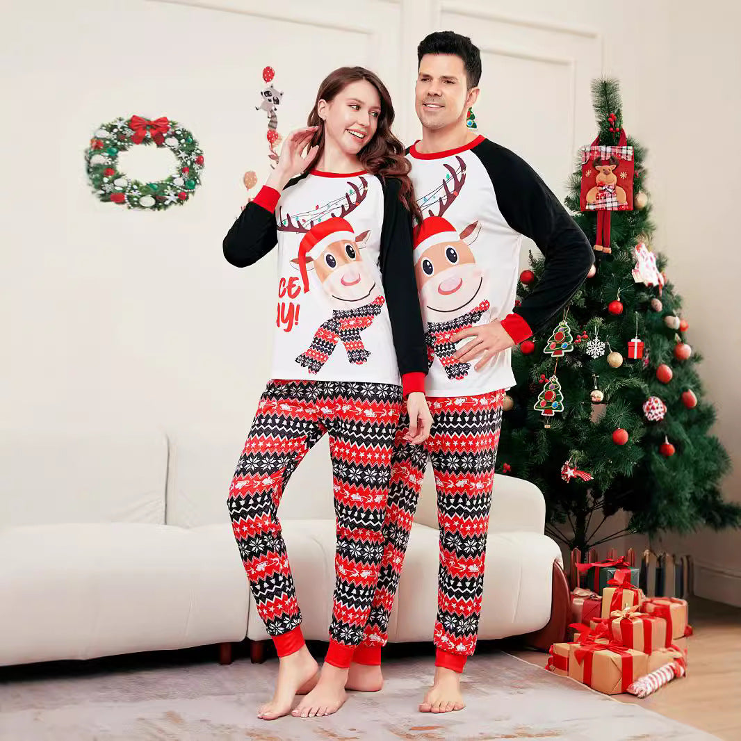 Christmas Deer Letter Stripe Christmas Family Matching Printed Loungewear Pajamas