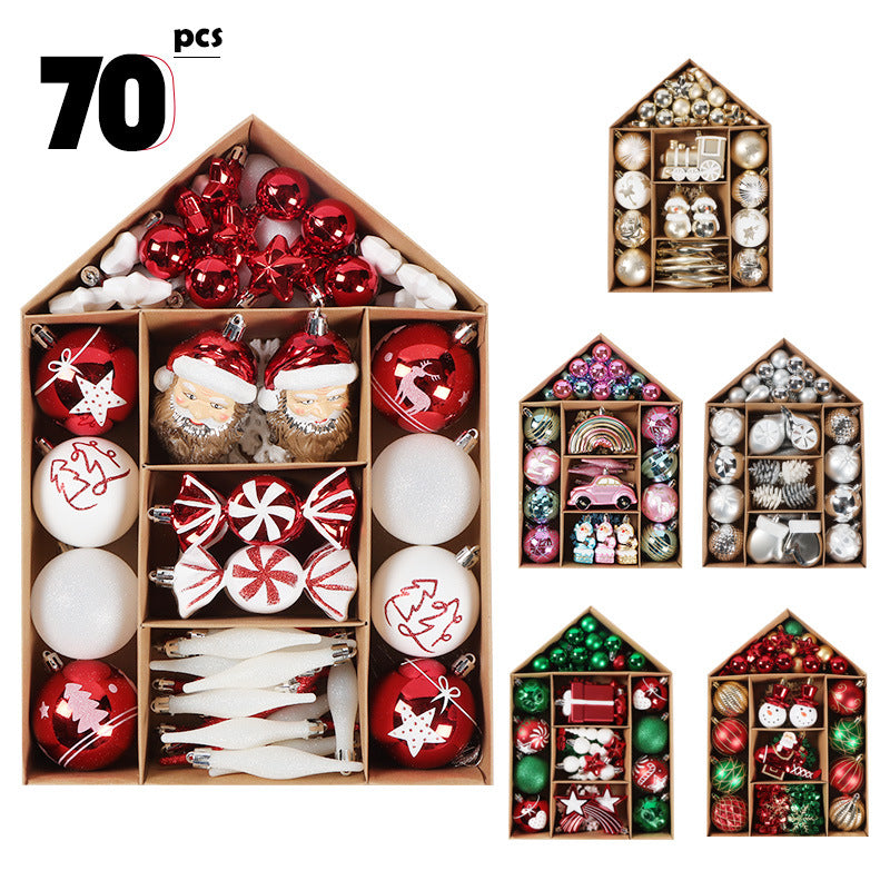 Christmas ball, House shaped set, kraft paper box