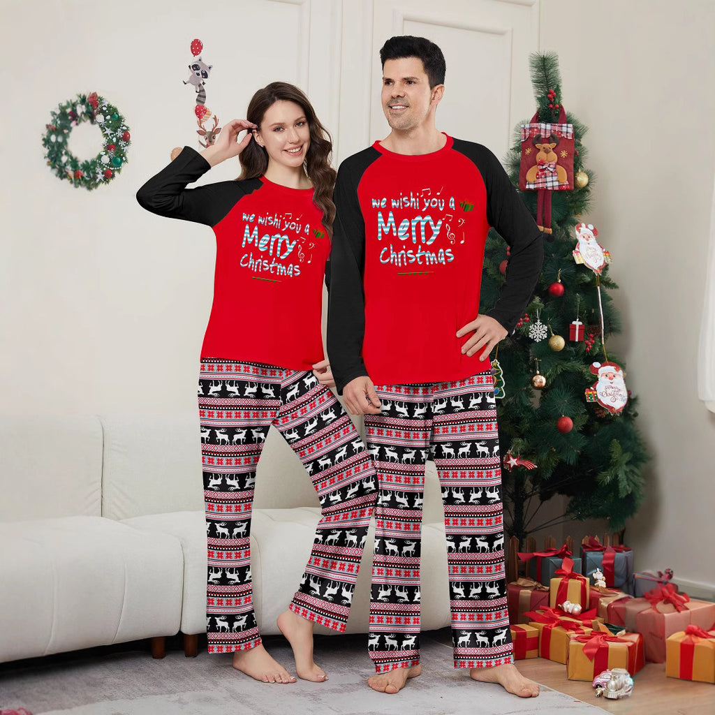 Christmas Deer Letter Stripe Christmas Family Matching Printed Loungewear Pajamas