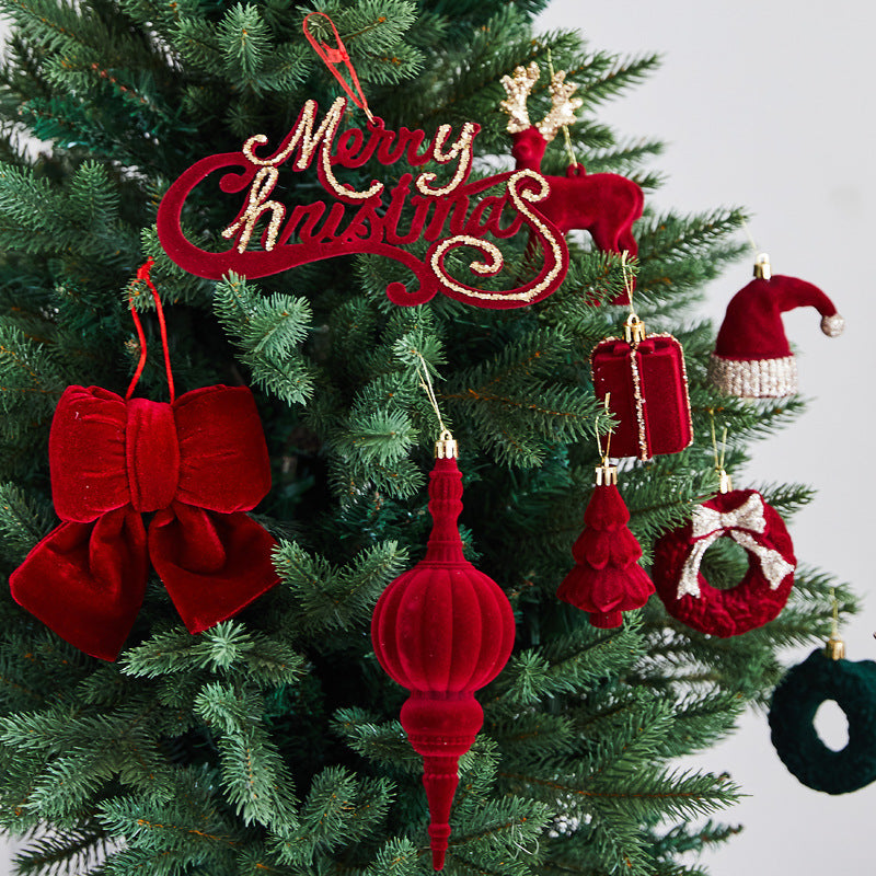 Christmas Decoration Flocked Ball Wine Red