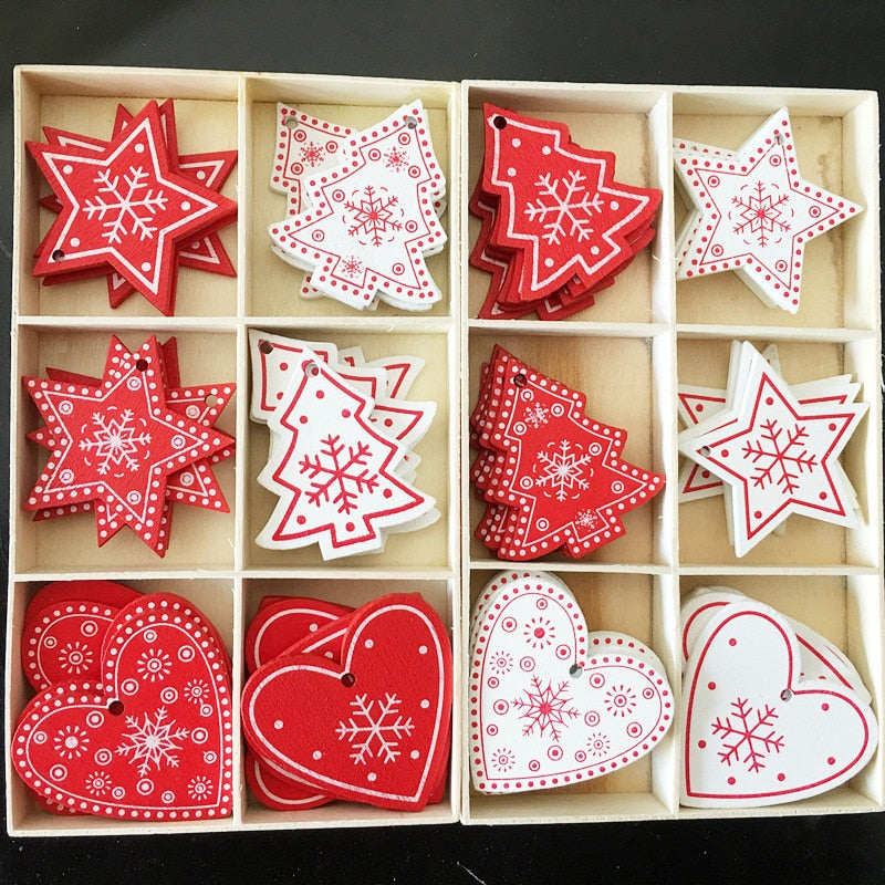 10pcs New Year Natural Wood Christmas Tree Ornament