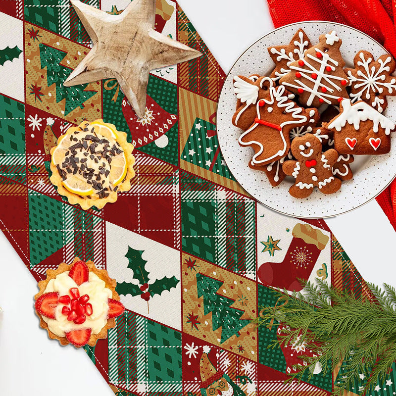 Christmas Printed Table Flag Linen Plaid