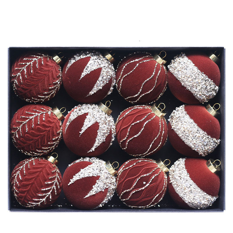 Christmas ball decoration 8cm/12 pieces colored brick plush