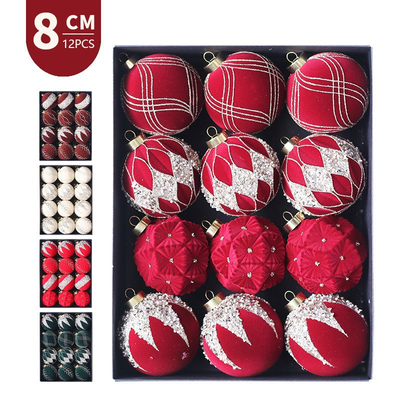Christmas ball decoration 8cm/12 pieces colored brick plush