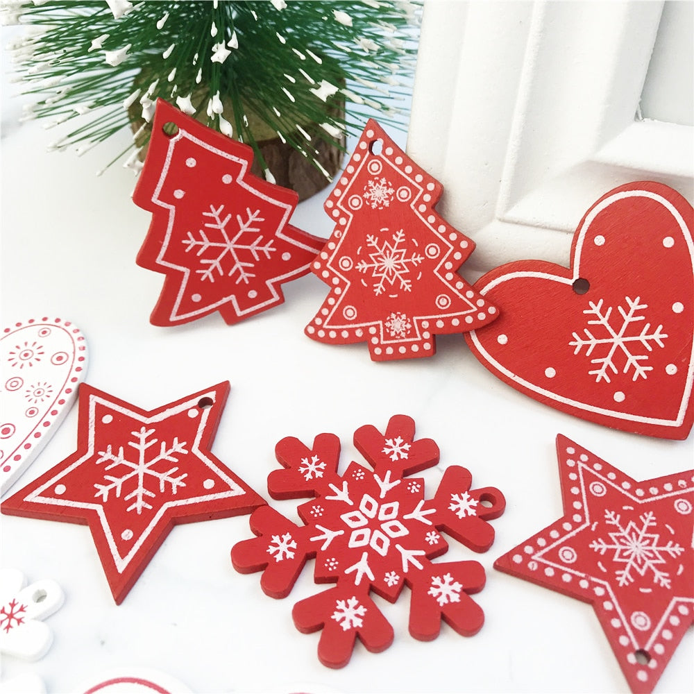 10pcs New Year Natural Wood Christmas Tree Ornament