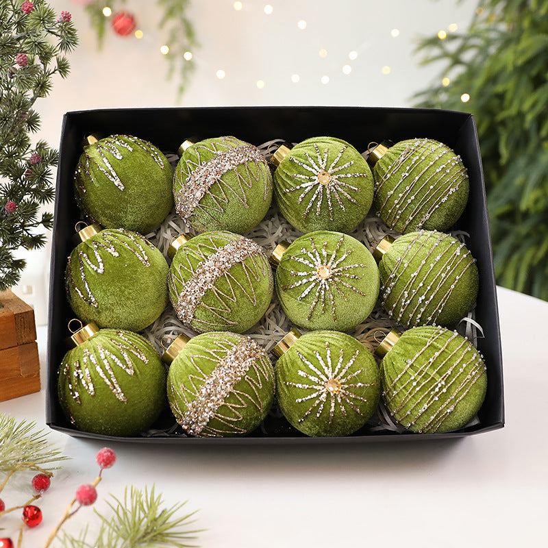 New Velvet Beaded Christmas Ball Ornaments 8CM/12PCS