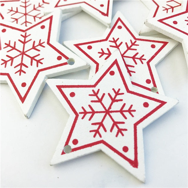 10pcs New Year Natural Wood Christmas Tree Ornament