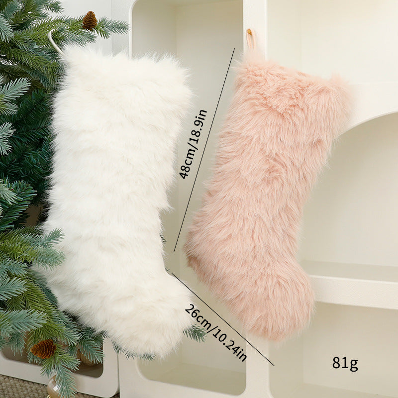 Christmas Solid Color Long Plush Christmas Decoration Sock Candy Bag