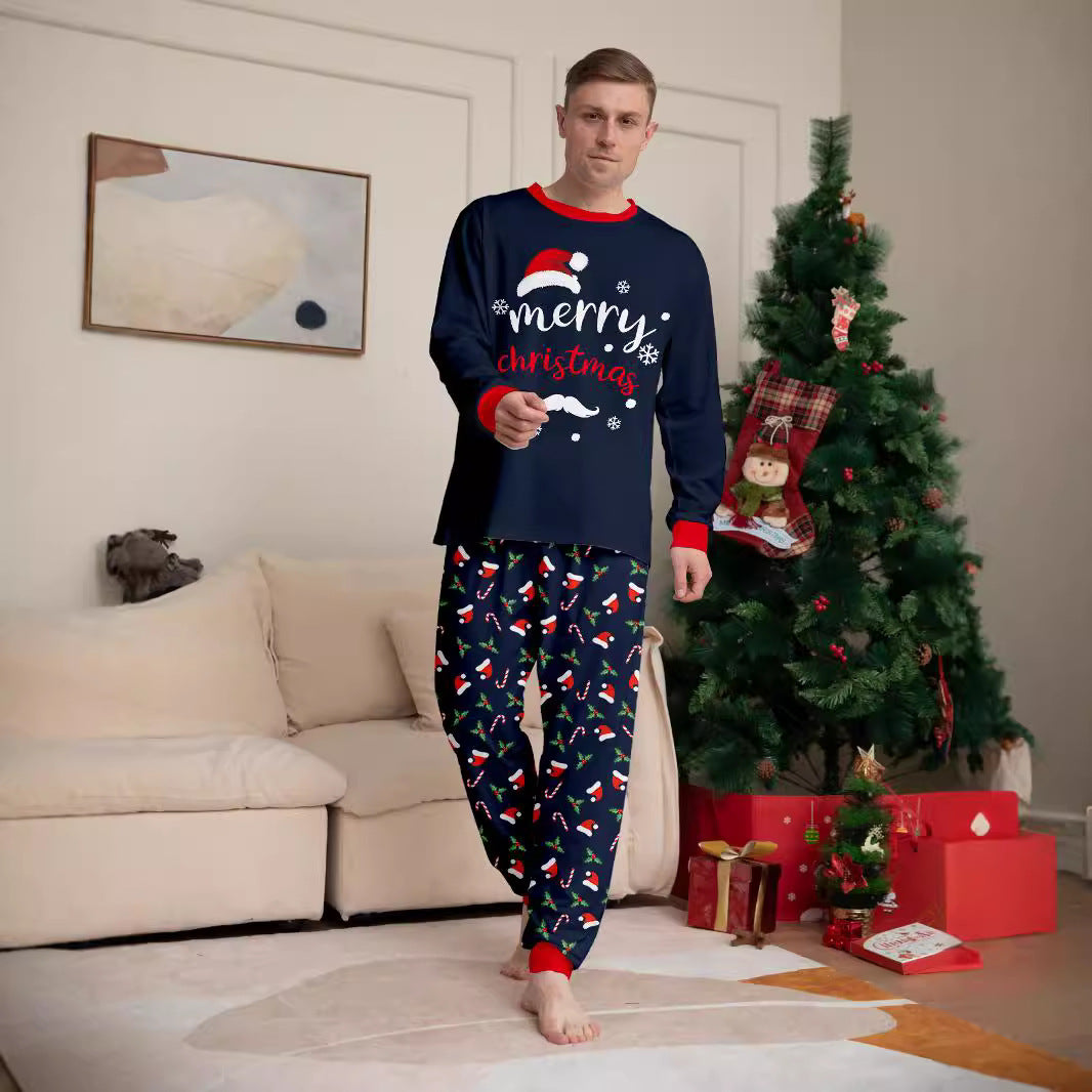 Christmas Hat Letter Cane Christmas Family Matching Printed Pajamas Sleepwear
