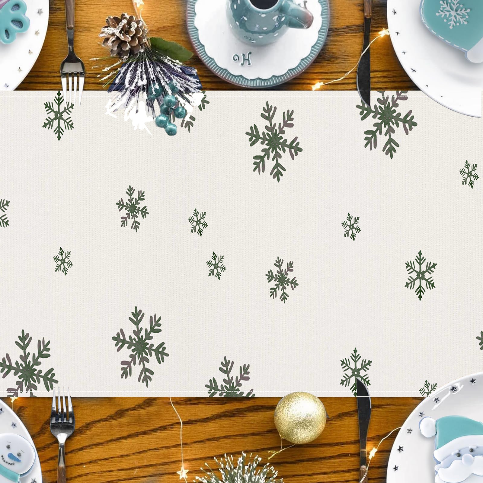 Christmas snowflake linen tablecloth \ holiday decoration