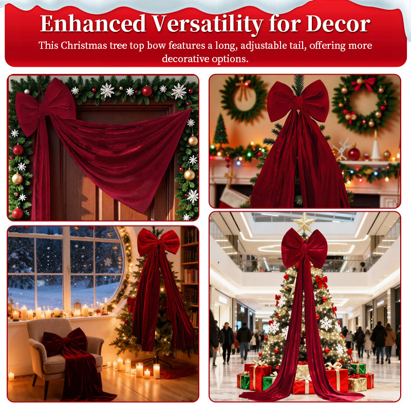 Large Wine Red Christmas Bow - Big Festive Tree Topper Decoration for Xmas