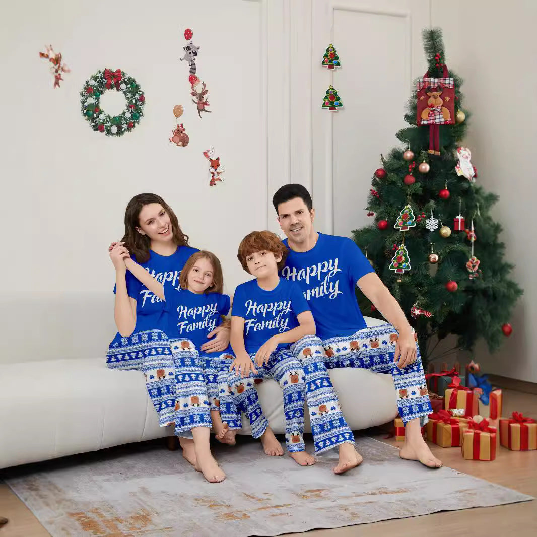 Christmas Deer Letter Stripe Short Sleeve Christmas Family Matching Pajamas