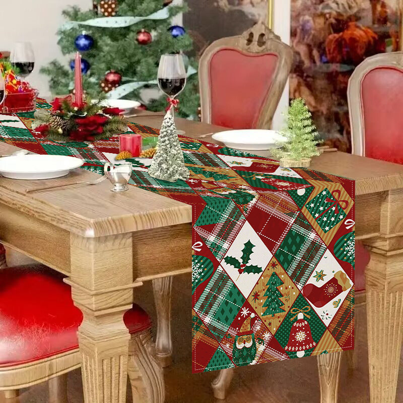Christmas Printed Table Flag Linen Plaid