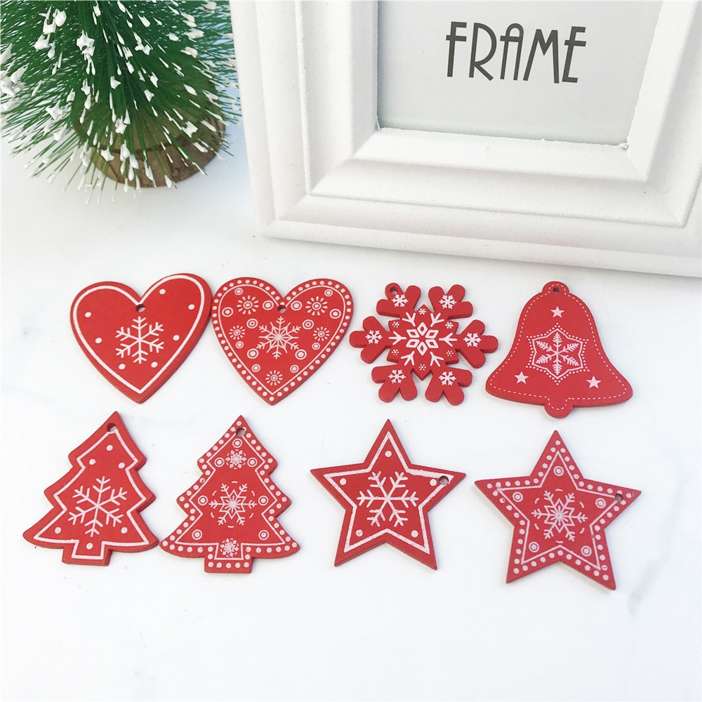 10pcs New Year Natural Wood Christmas Tree Ornament
