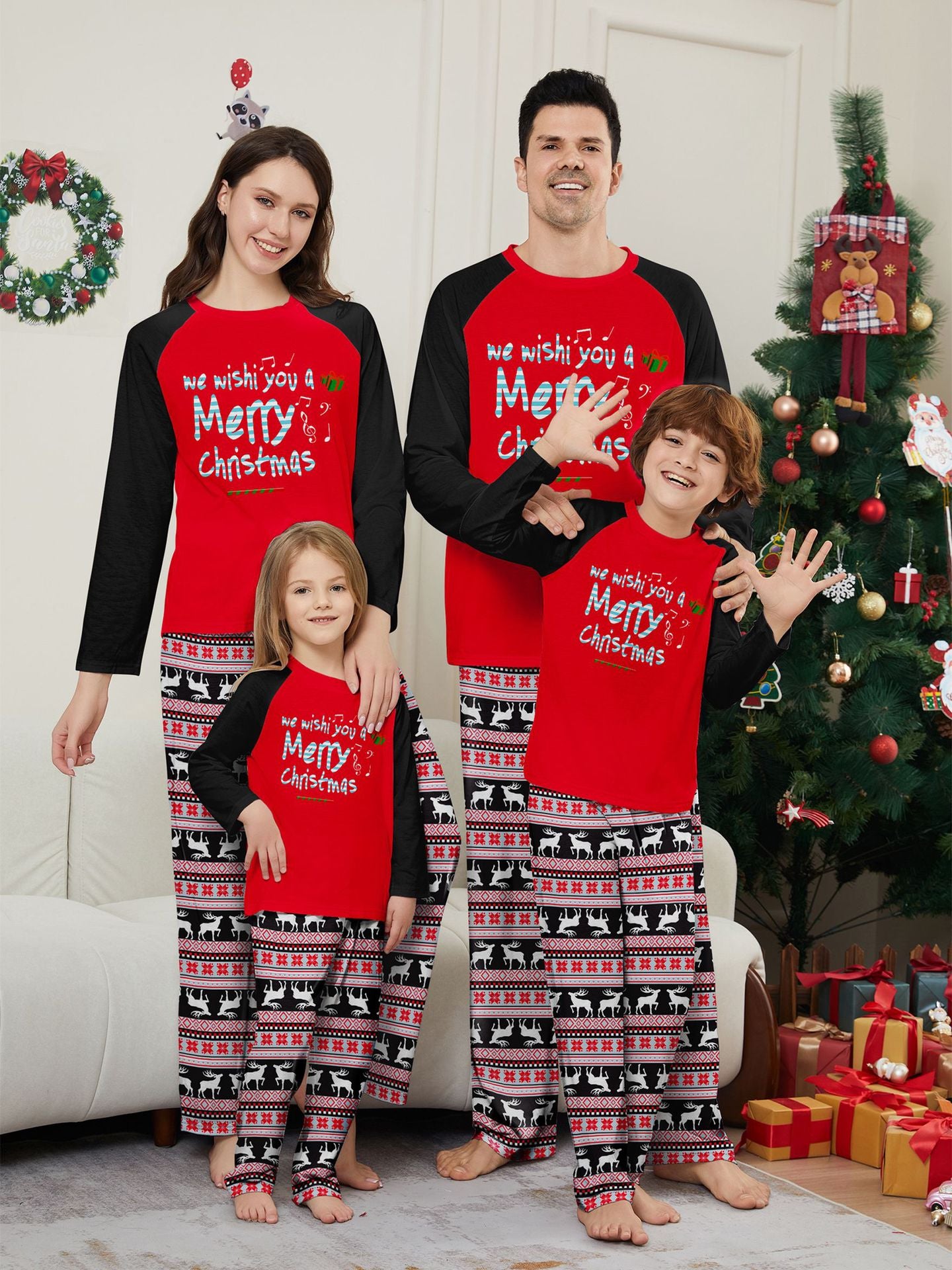 Christmas Deer Letter Stripe Christmas Family Matching Printed Loungewear Pajamas