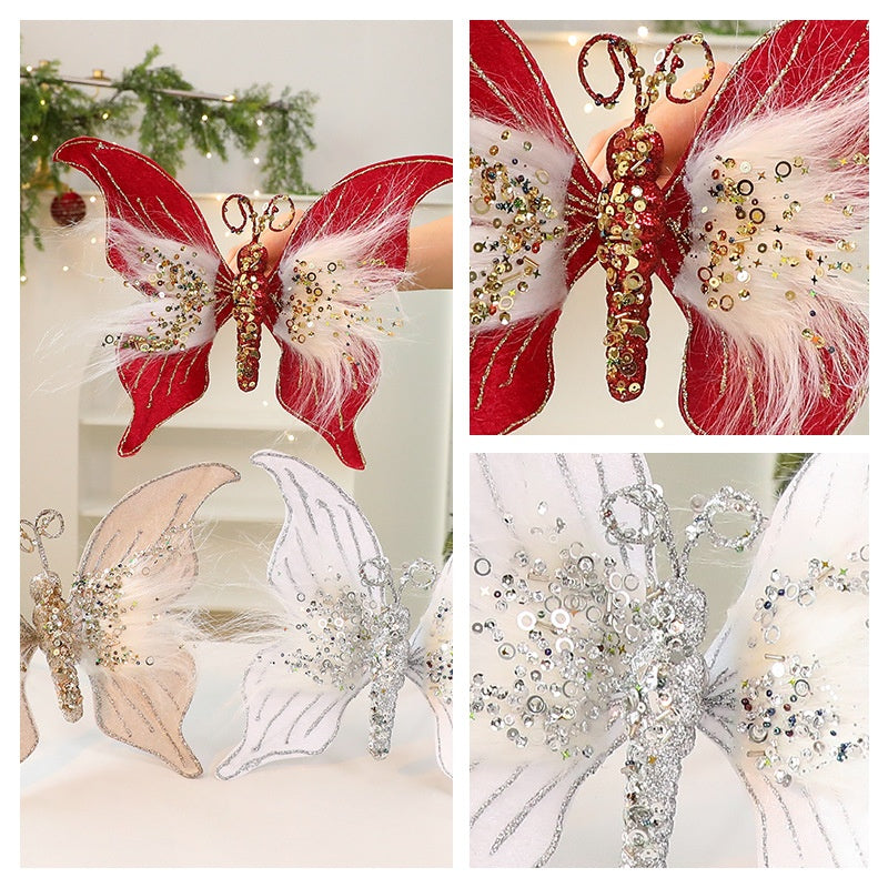 New Fabric Christmas Butterfly \ Christmas Scene Decoration Simulation Butterfly