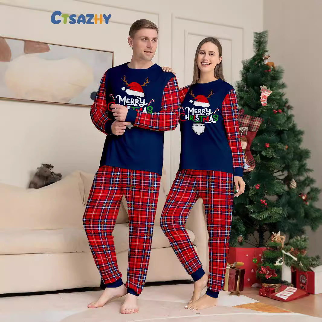 Christmas Family Matching Pajamas Set Christmas Hat Home Wear