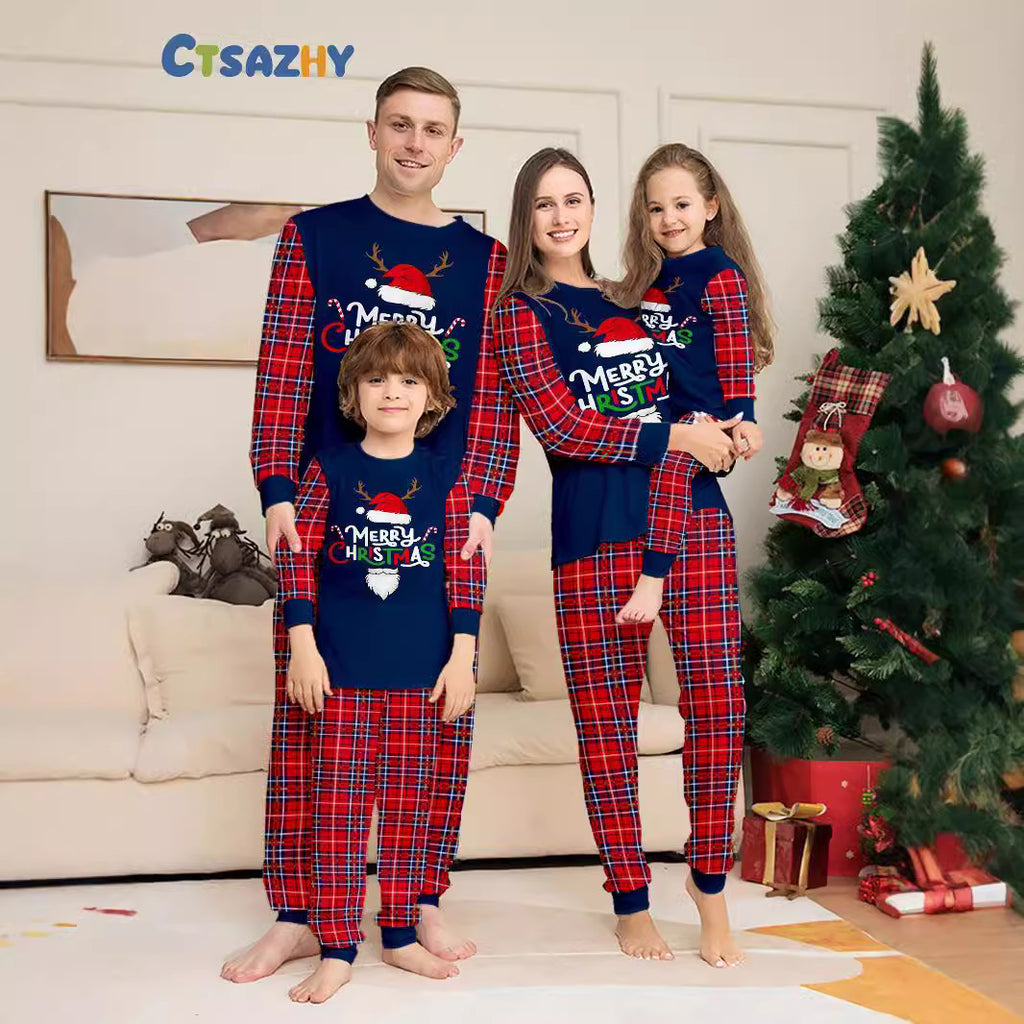Christmas Family Matching Pajamas Set Christmas Hat Home Wear
