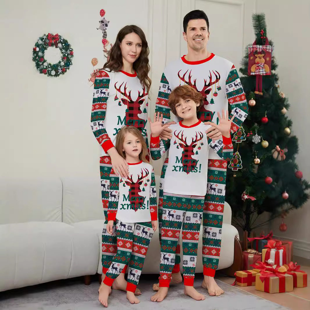 Christmas Deer Snowflake Letter Stripe holiday pajamas