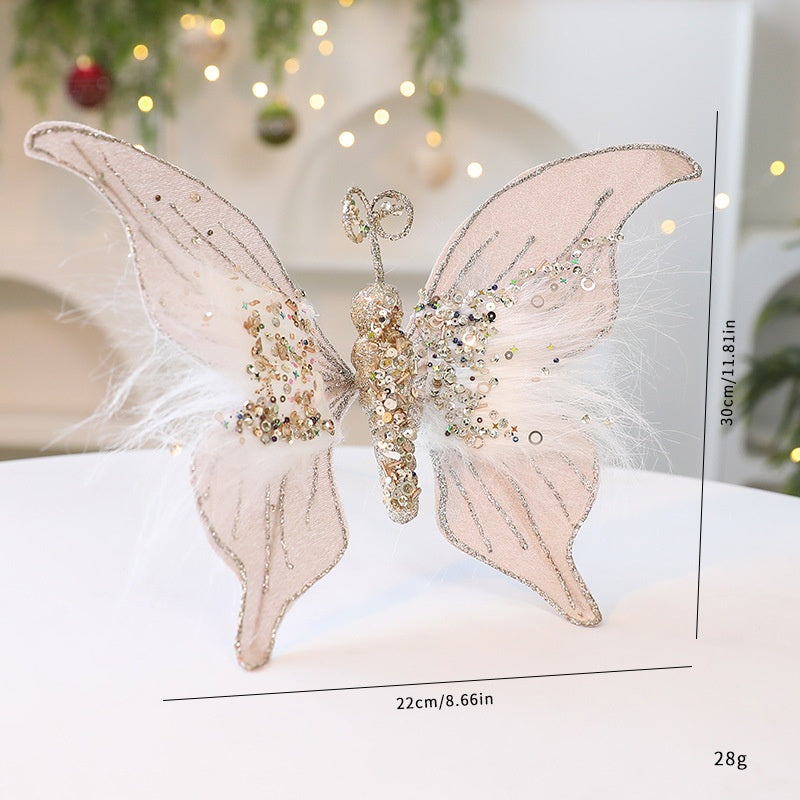 New Fabric Christmas Butterfly \ Christmas Scene Decoration Simulation Butterfly
