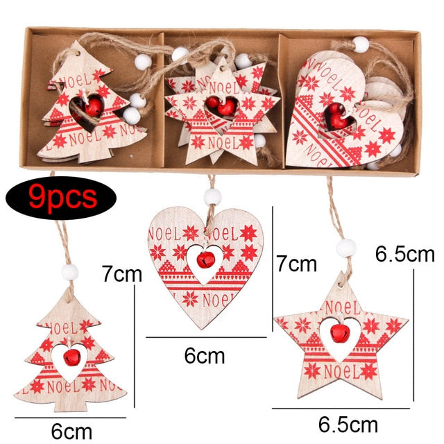 1SET Creative Wooden Printed Christmas Pendants Decorations
