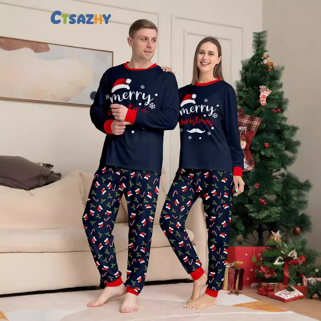 Christmas Hat Letter Cane Christmas Family Matching Printed Pajamas Sleepwear