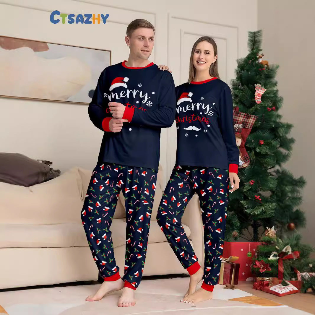 Christmas Hat Letter Cane Christmas Family Matching Printed Pajamas Sleepwear