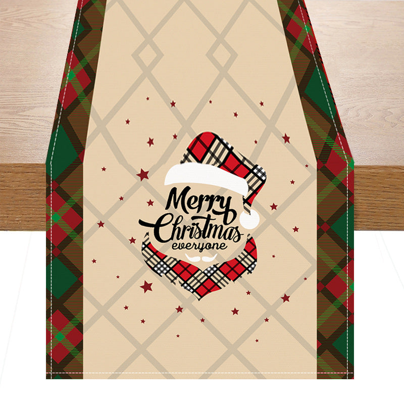 Santa Claus checkered white linen table flag geometric Christmas