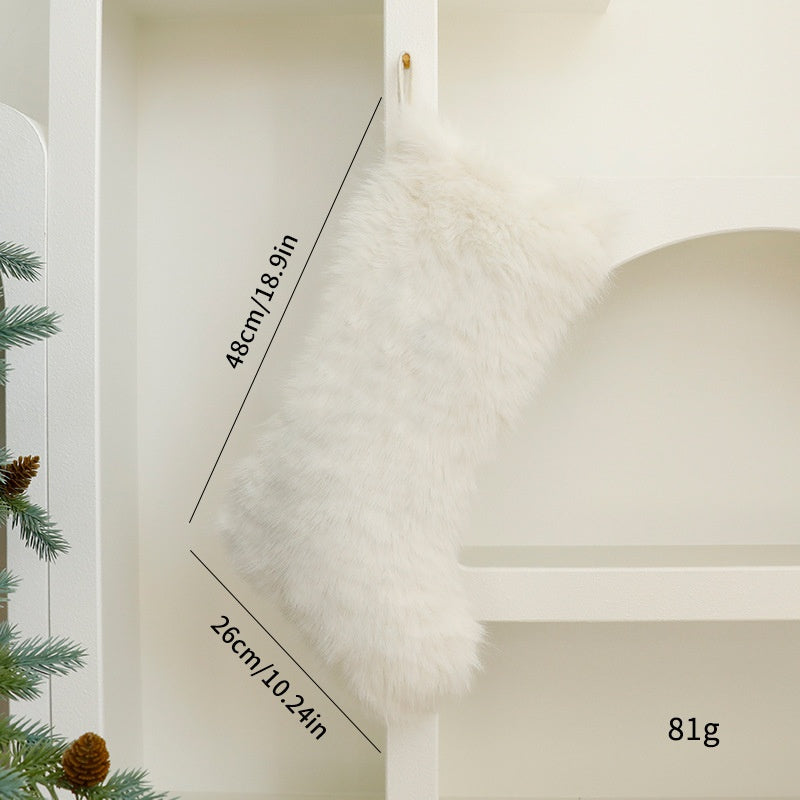 Christmas Solid Color Long Plush Christmas Decoration Sock Candy Bag