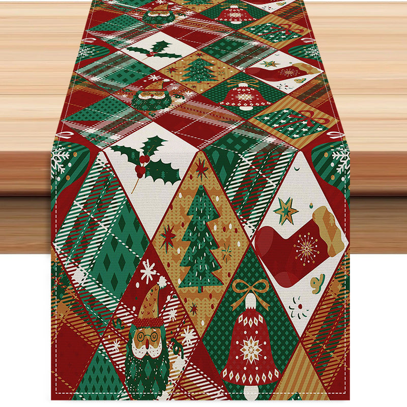 Christmas Printed Table Flag Linen Plaid