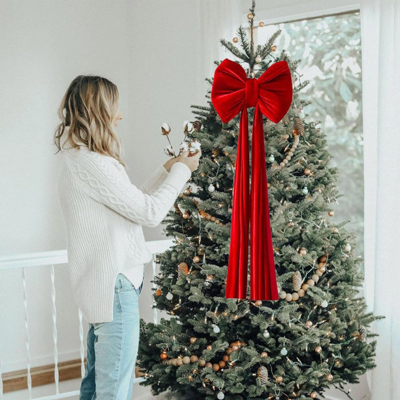 Large Wine Red Christmas Bow - Big Festive Tree Topper Decoration for Xmas