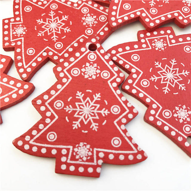 10pcs New Year Natural Wood Christmas Tree Ornament