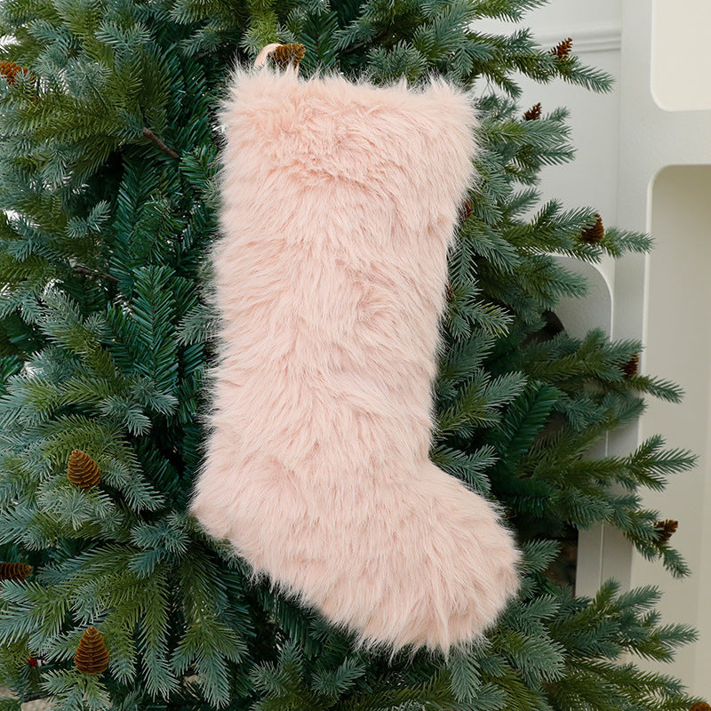 Christmas Solid Color Long Plush Christmas Decoration Sock Candy Bag