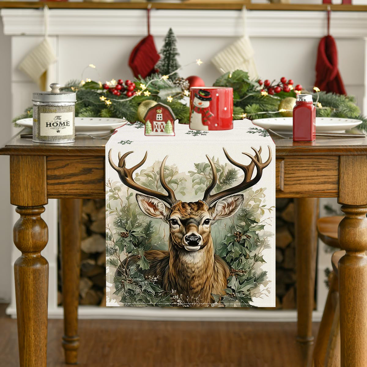 Christmas snowflake linen tablecloth \ holiday decoration