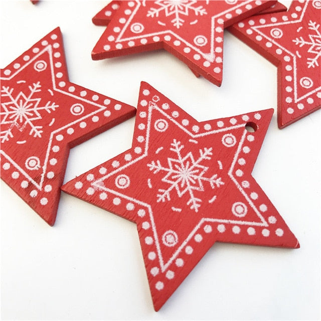 10pcs New Year Natural Wood Christmas Tree Ornament