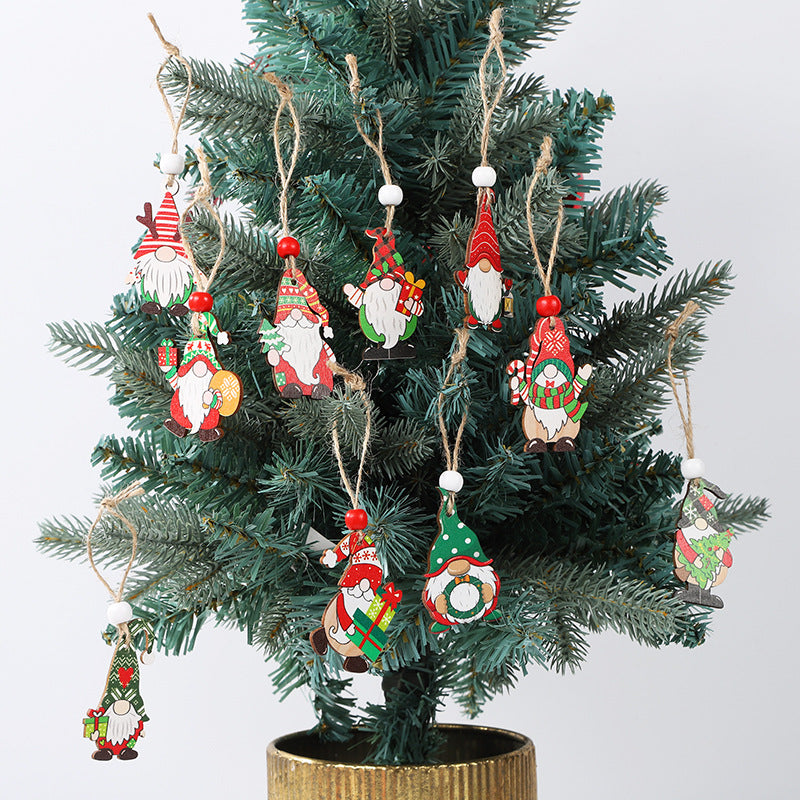 Christmas Painted Wooden Pendant Santa Claus 12pcs