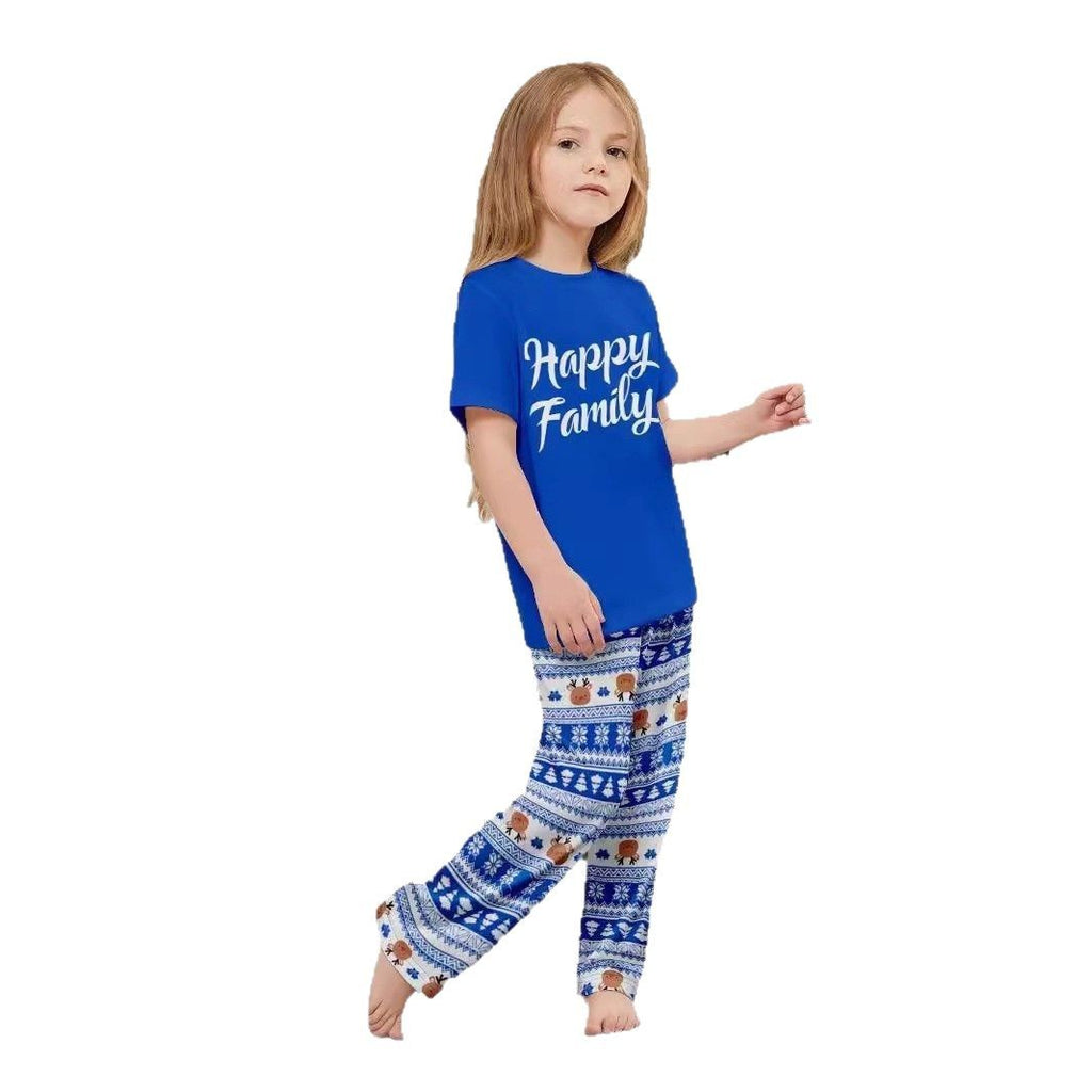 Christmas Deer Letter Stripe Short Sleeve Christmas Family Matching Pajamas