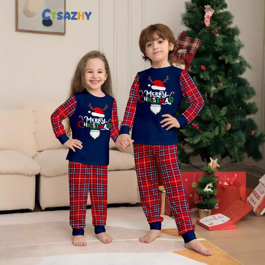 Christmas Family Matching Pajamas Set Christmas Hat Home Wear