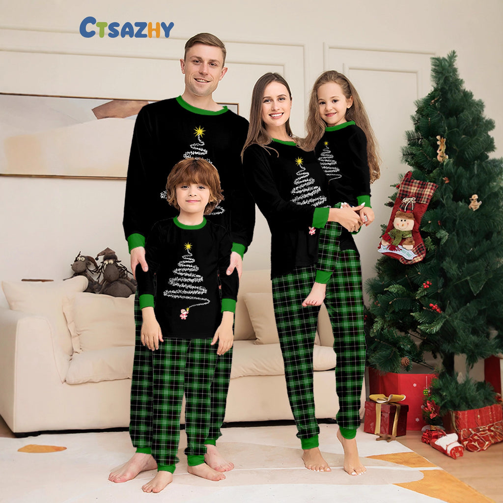 Christmas Family Matching PajamasBlack Set, Holiday Home Wear